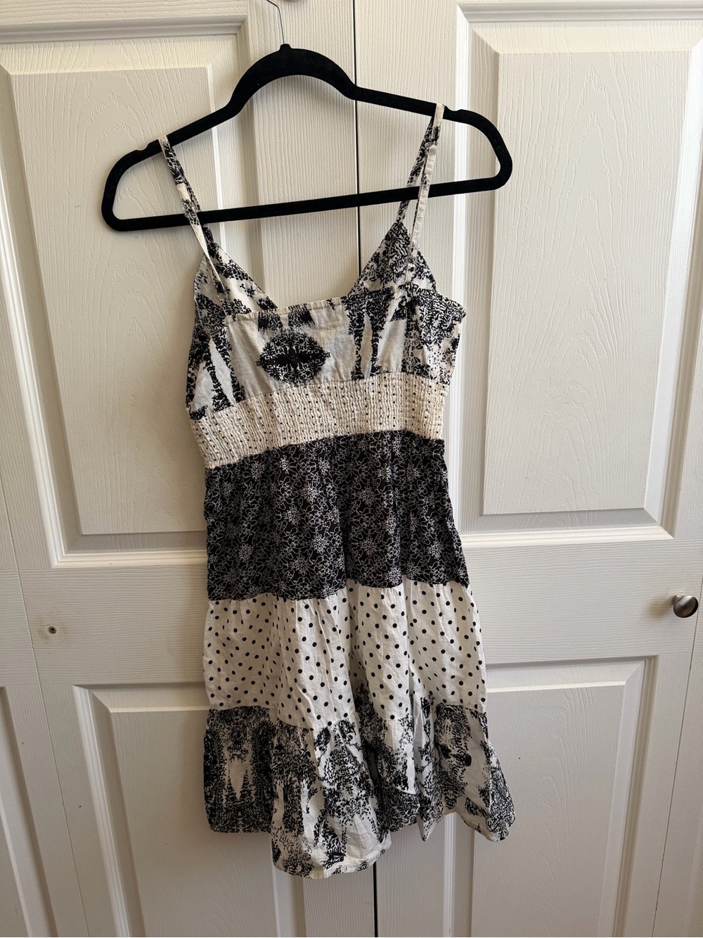5 for $25! Speed Control Black & White Mixed-Print Spaghetti Strap Mini Dress - Picture 4 of 4